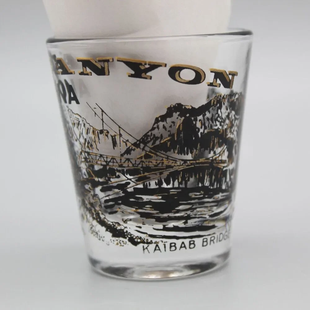 Vintage Grand Canyon Arizona Shot Glass Kaibab Bridge Black and Gold Barware